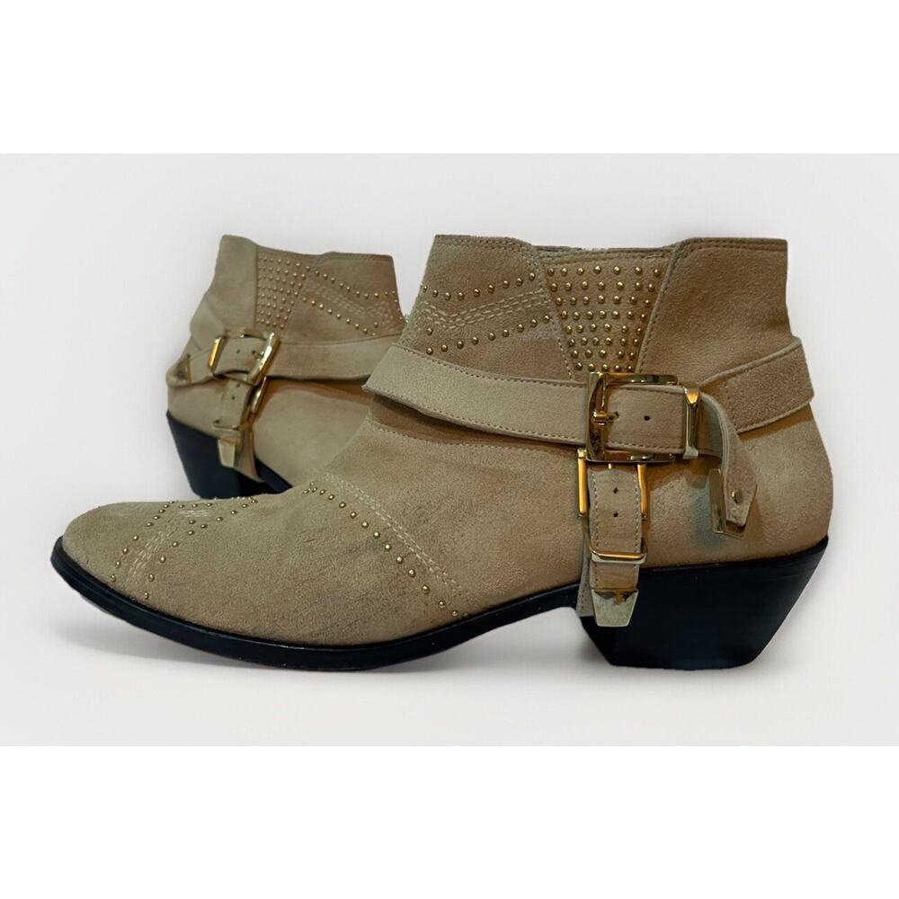 Womens Anine Bing Bianca Beige Suede Studded Ankle Booties-39